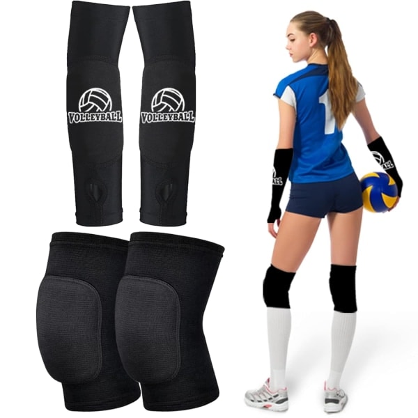 Volleyball Knæbeskyttere Volleyball Armskyttere, Udstyr med Høj Beskyttelsesplade Volleyball Knæbeskyttere Tommelfinger Armskyttere til Kvinder Teenagepiger Træning