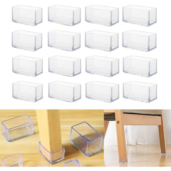 Pack of 16 Rectangular Silicone Chair Leg Protectors - 25 x 30 mm
