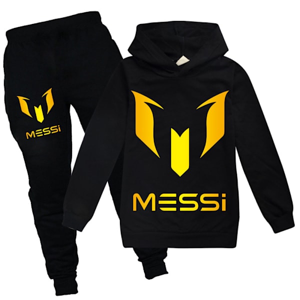 Messi Barn Fotbollsträningsset Hoodie + Byxor Svart 160cm (7-14 år)