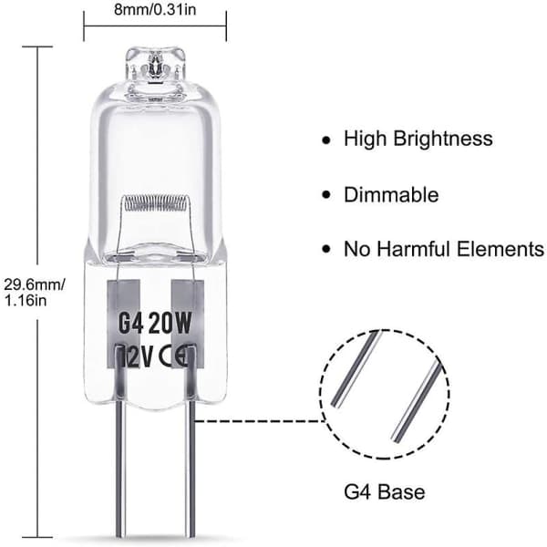 20 kpl G4 Halogenilamppu 20w Dc12v Sisätiloihin Halogen G4 Lamppu Kristallilamppu