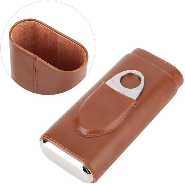 Cigarrhumidor i läder och cederträ, Mini cigarrlåda i läder av hög kvalitet