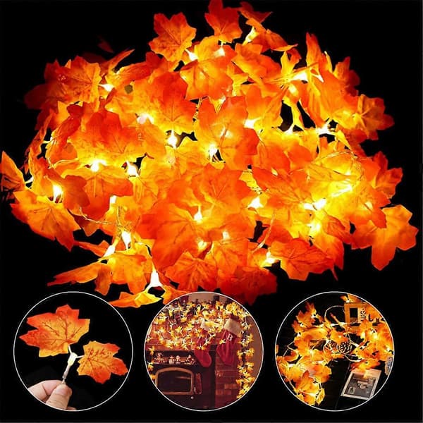 Efterårs Maple Blade LED Vandtæt Guirlande Lampe Dekoration til Efterårshøst Thanksgiving Jul