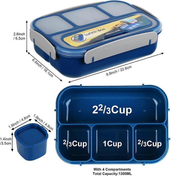 Matboks Voksen, Matboks Barn, Matbeholder for Voksne/Barn/Studenter, 1300ML - Bento Matboks med 6 Rom Blue