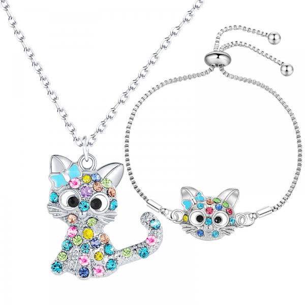 Smyckesset Nytt set Katt Barn smycken Halsband Charm armband
