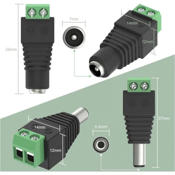 Sæt med 10, 5,5 mm x 2,1 mm DC han- og hun-strømstik 12V adaptere til videoovervågningskamera DVR sikkerhedssystem LED-lys