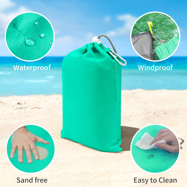 Strandfilt Vattentät Filt, 79'x 83' Överdimensionerad Strandmatta för 4-7 Vuxna, Sandfri Picknickfilt, Lätt Bärbar Picknickmatta för Resor Green
