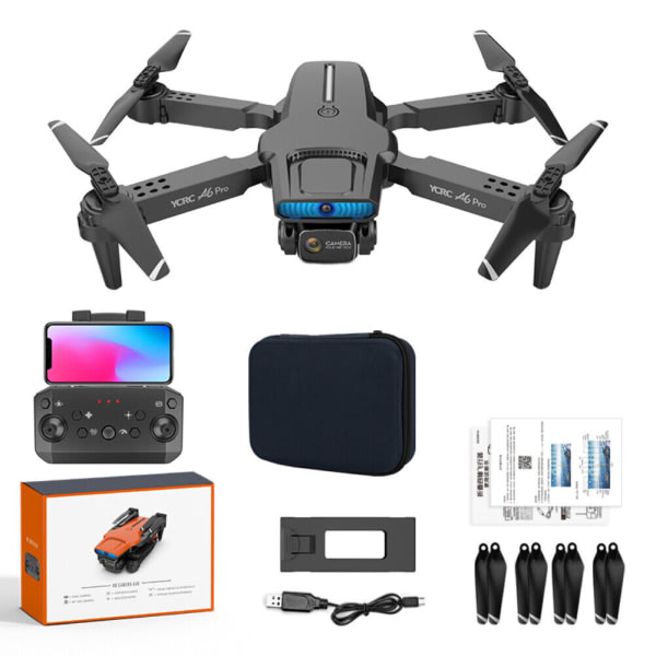 A6 Pro Drone GPS WIFI FPV 4K HD Kamera 3 Batteri Foldbar Selfie RC Quadcopter Sort Black