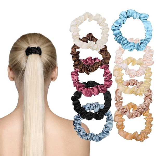 10 stk satin hårscrunchies, elastiske silke hårbånd smalle hårelastikker, glatte hestehaleholdere bånd, søde hestehaleholdere hårtilbehør til