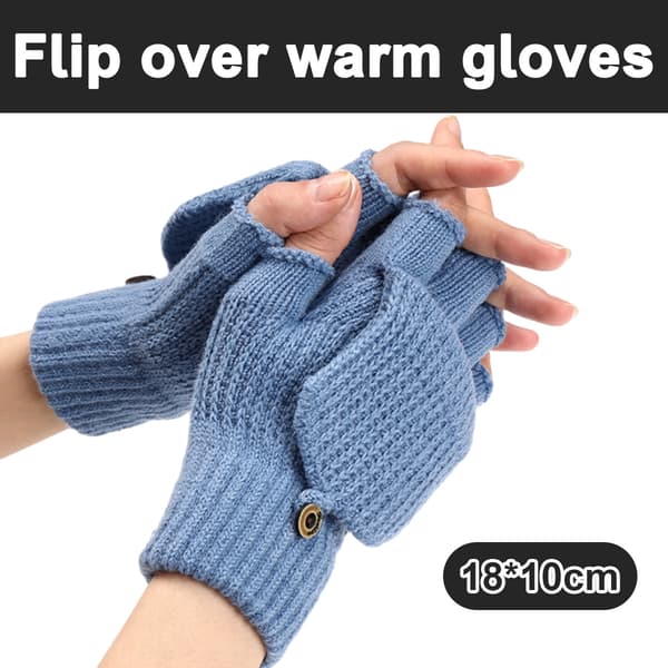 Vinterhandskar för kvinnor, 2-pack varma stickade konvertibla fingerlösa handskar för kvinnor, presenter med vanteöverdrag Combination 3