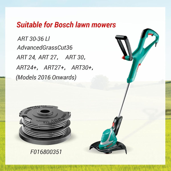4 kpl linspolat Bosch-ruohonleikkurin kelaa varten, nyloninen vaihtokelan Bosch F016800351 ART 24,27,30 ja ART 30-36 LI (6,1mx Ø1,65mm)
