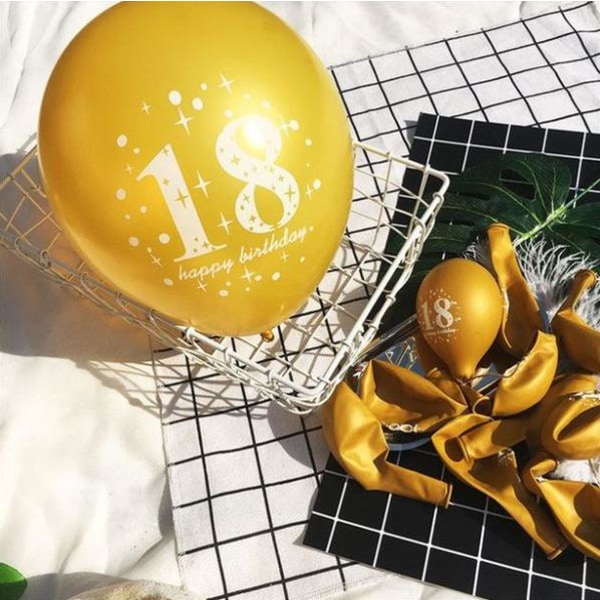 10-pack ballonger | Happy birthday 18 år guld
