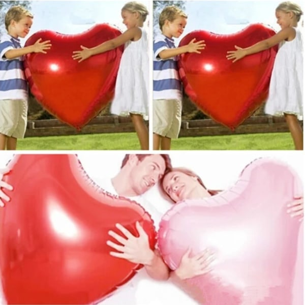 Stor ballong hjärta - 80x75cm rosa