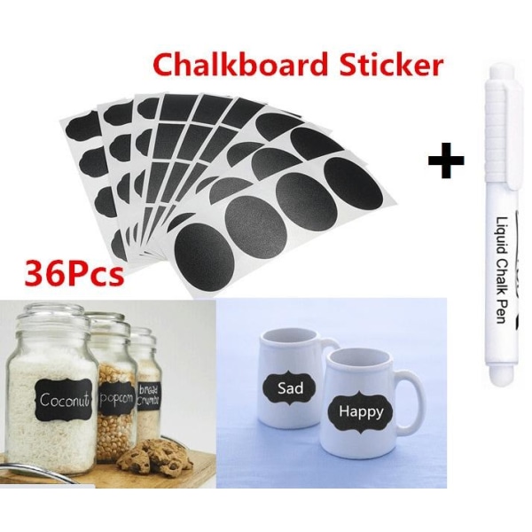 36-Pack Svarta tavlan-etiketter, griffeltaveletiketter + penna