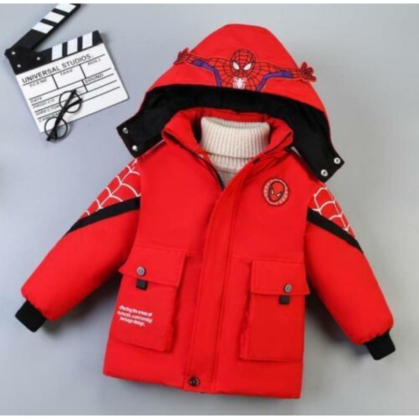 Barn Pojkar Spiderman Huvjacka Vinterkappa Parka Ytterkläder Red 140cm