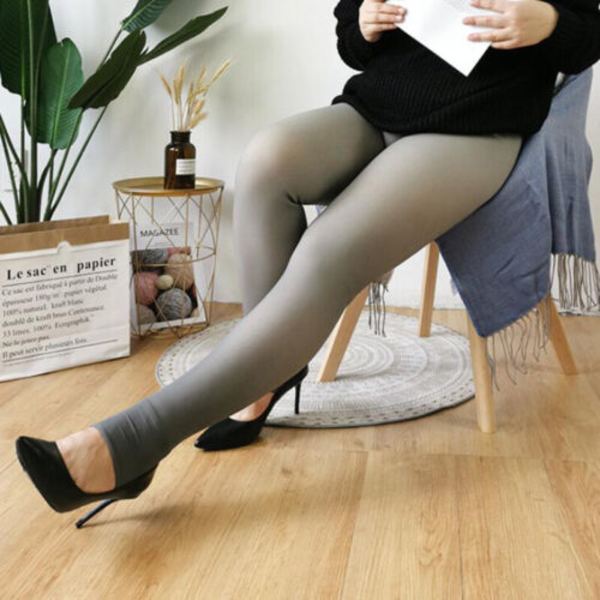 Plus Size Fake Translucent Varm Fleece Strumpbyxor Vintertights Gray exposed 100G
