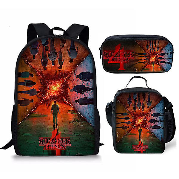 Stranger Things4 Student Skolväska Barn Unisex Ryggsäck Måltidsväska 5 3pcs
