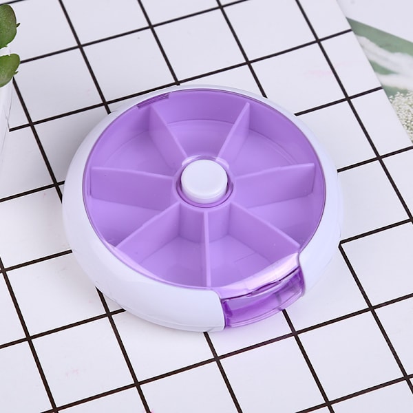 portabel mini cirkulär medicinlåda sju fack roterande purple convenient