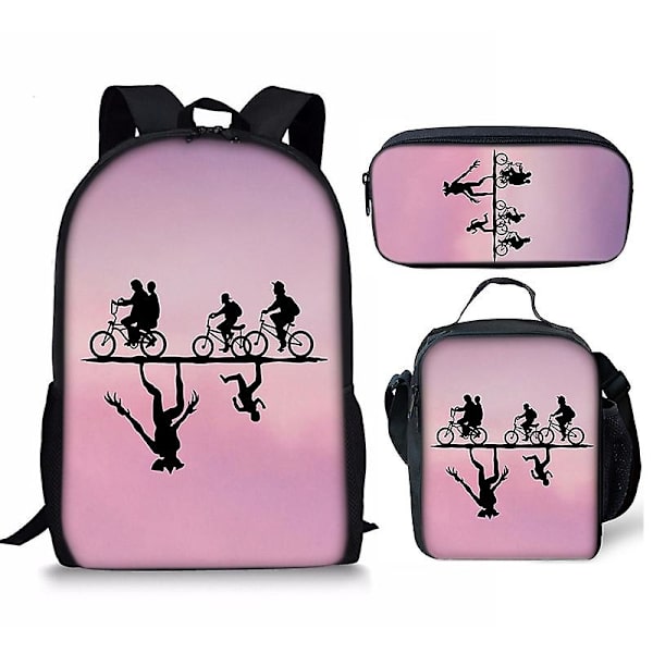 Stranger Things4 Student Skolväska Barn Unisex Ryggsäck Måltidsväska 12 3pcs