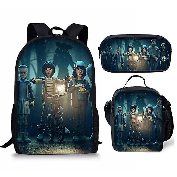 Stranger Things4 Student Skolväska Barn Unisex Ryggsäck Måltidsväska 21 3pcs