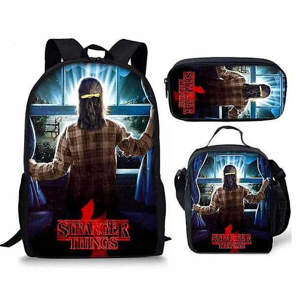 Stranger Things4 Student Skolväska Barn Unisex Ryggsäck Måltidsväska 16 3pcs