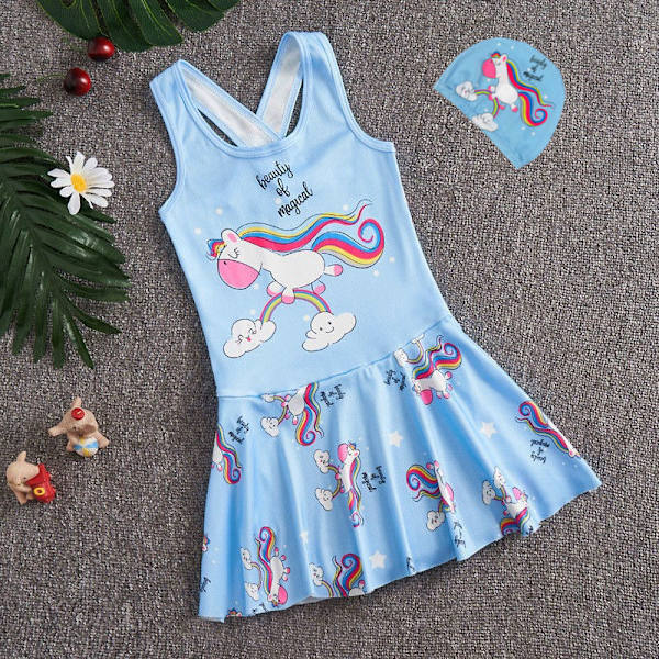 liten prinsessa baby tecknad baddräkt flickans jumpsuit blue unicorn M-size 11-15kg