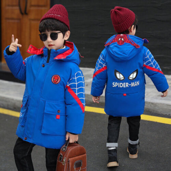 Barn Pojkar Spiderman Huvjacka Vinterkappa Parka Ytterkläder Blue 140cm