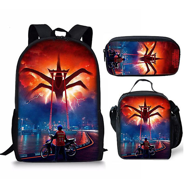 Stranger Things4 Student Skolväska Barn Unisex Ryggsäck Måltidsväska 11 3pcs