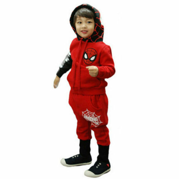 Barn Pojkar Spiderman träningsoverall Huvtröja Hoodies Byxor Outfits Red 120cm