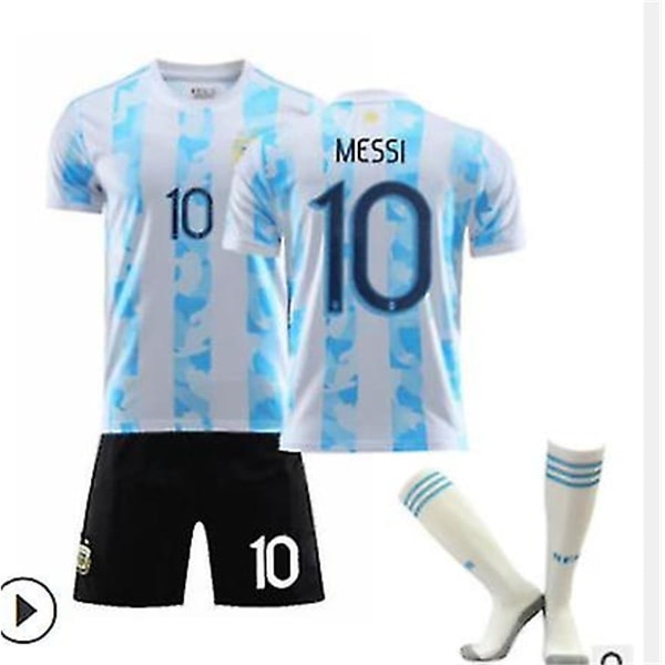 21/22 Hem Barn Fotbollssatser Skjorta Fotbollströja Träningsdräkt 20 21 Argentina Home Messi 10 16(2-3Years)
