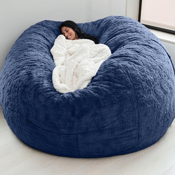 Lazy Sofa Bean Bag Konstgjord päls Bean Bag Bönsoffa Blue