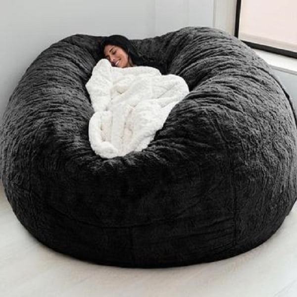 Lazy Sofa Bean Bag Konstgjord päls Bean Bag Bönsoffa Black