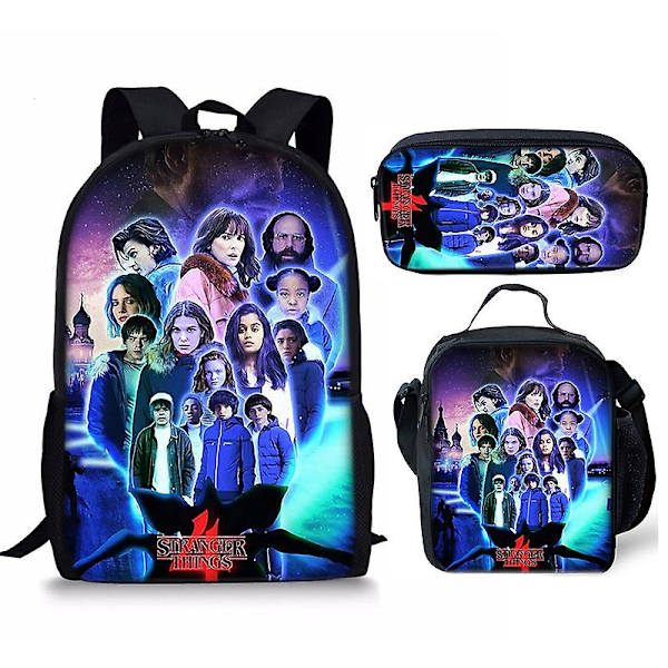 Stranger Things4 Student Skolväska Barn Unisex Ryggsäck Måltidsväska 13 3pcs