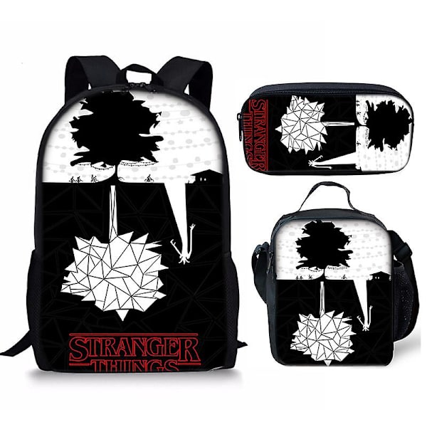 Stranger Things4 Student Skolväska Barn Unisex Ryggsäck Måltidsväska 9 3pcs