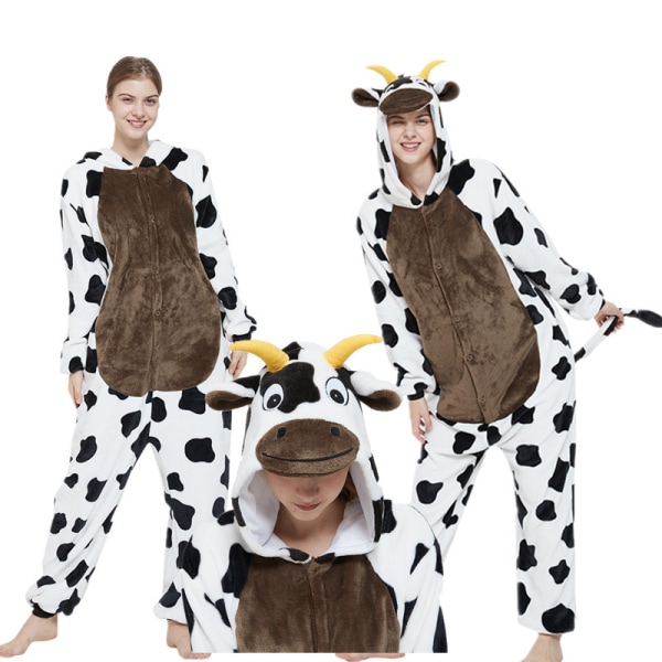 Söt tecknad anime djur pyjamas pyjamas för män och kvinnor Black and white cows XL