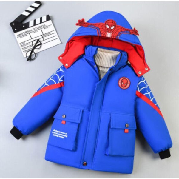 Barn Pojkar Spiderman Huvjacka Vinterkappa Parka Ytterkläder Blue 140cm