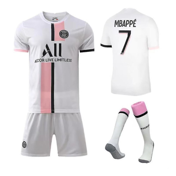 Regenboghorn Fotbollssatser Fotbollströja T-shirt kostym Mbappe PSG Away 22 (120-130 cm)