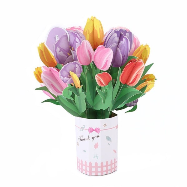 3D pop-up bukett för evigt papper blommor födelsedag gratulationskort TULIP