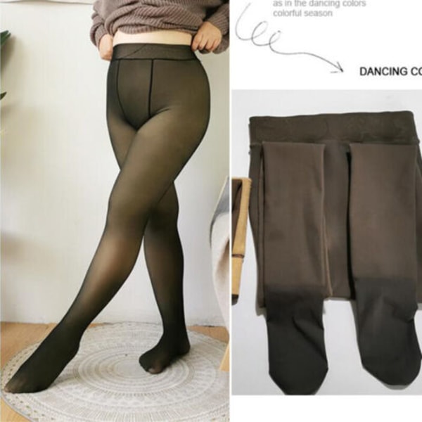 Plus Size Fake Translucent Varm Fleece Strumpbyxor Vintertights Black Wrapped 250g winter