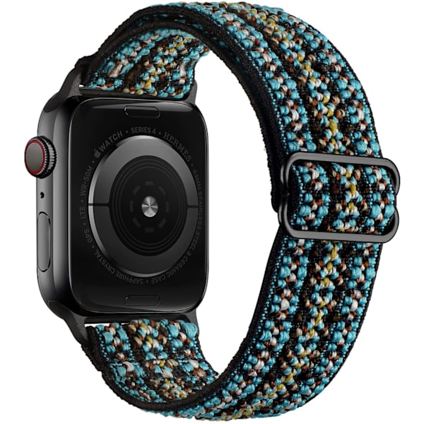 iwatch7new elastisk nylon justerbar elastisk vävd äppelrem Familial style cyan 38mm40mm41mm