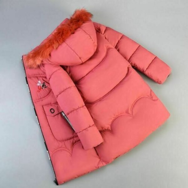 Flickor Vinter Varm Hooded Coat Vadderad Tjock Parka Cotton Jacka Watermelon Red 130cm