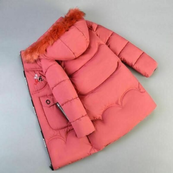 Flickor Vinter Varm Hooded Coat Vadderad Tjock Parka Cotton Jacka Watermelon Red 150cm
