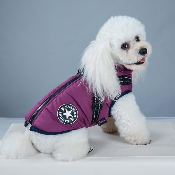 Stor hundjacka med sele Vintervarm vattentät Purple M