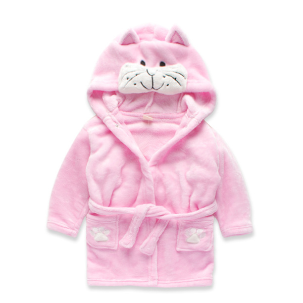 Pojkar flickor pyjamas Baby tecknad pyjamas Vinter huva morgonrock Kitty pajamas 90#