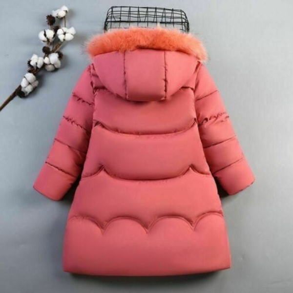 Flickor Vinter Varm Hooded Coat Vadderad Tjock Parka Cotton Jacka Watermelon Red 150cm