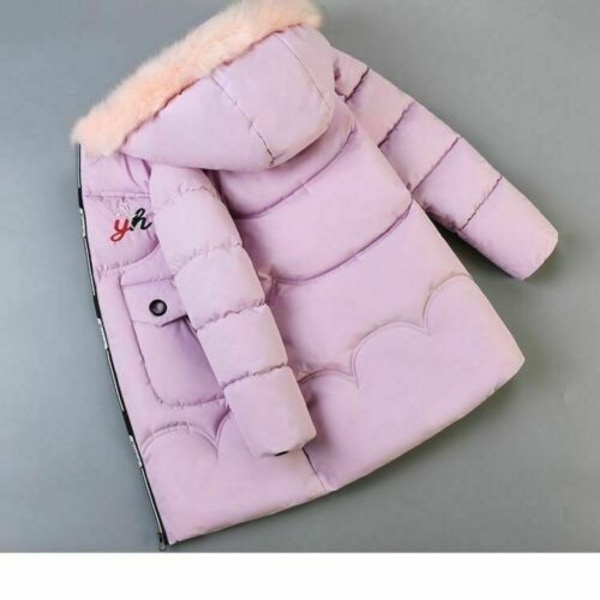 Flickor Vinter Varm Hooded Coat Vadderad Tjock Parka Cotton Jacka Pink 140cm