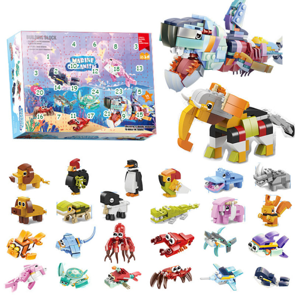 Christmas Countdown Blind Box Build Block Engineere Vehicle marine organism child