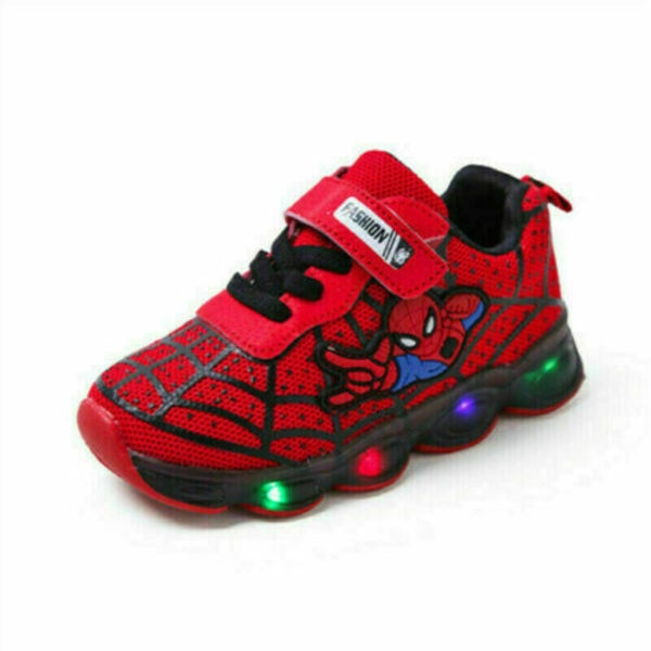 Spiderman LED Trainers Skor Blinkande Light Up Sneakers Barn Red EU26