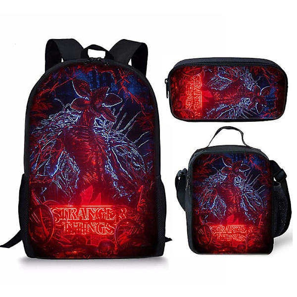 Stranger Things4 Student Skolväska Barn Unisex Ryggsäck Måltidsväska 10 3pcs
