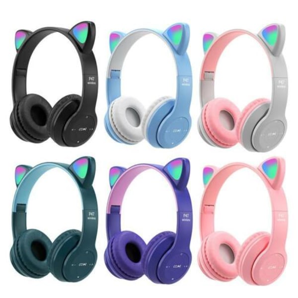 Trådlösa Cat Ear-hörlurar Bluetooth Headset LED Light-hörlurar Pink