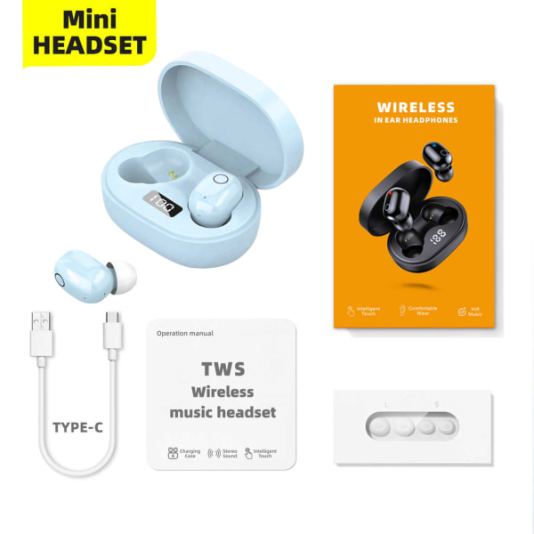 Mini TWS True Wireless 5.0 Bluetooth In Ear Macaron A7S öronproppar blue E6 PRO